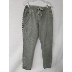 Grey Violet Italy Sage Green Mineral Wash Rhinestone Grommet Joggers TU One Size